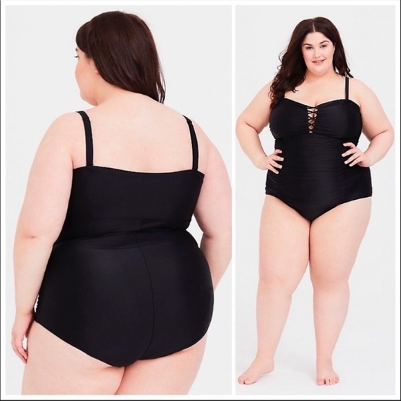 NWT! TORRID black lattice ruched one piece bathing suit, 5X. - Picture 5 of 9